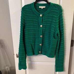 LOFT Emerald Green Knit Button-Front Cardigan